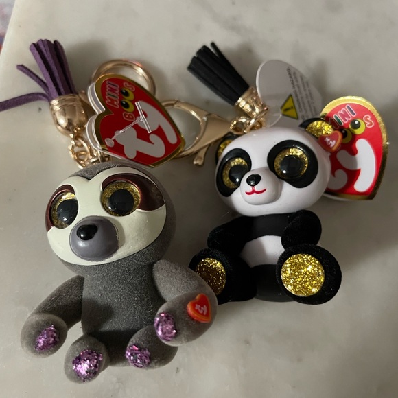 Ty Beanie Mini Boo Dangler & Chi (sloth & panda) Keychain Key Ring - both NWT - Picture 2 of 7